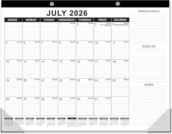 GuassLee Large Desk Calendar 2026,22" x 17" Desktop Wall Calendar 19 Months Planner Runs from Jun. 2026 to Dec. 2027 with Julian Date To-do & Notes Monthly Goals for School Home Office