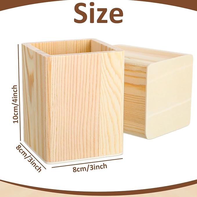DoubleFill 20 Pack Wood Pen Holder Unfinished Wooden Pencil Holder for Back to School Homemade DIY Crafts Mini Wood Pencil Box Small Wooden Crates Crafts Projects 3 x 3 x 4 Inches