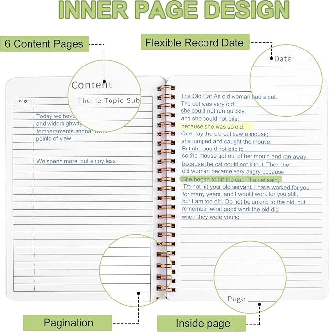 Utron Spiral Notebook For Women & Men, 2PCS Spiral Journal Notebooks, 5.9 x 8.3” College Ruled Notebook For Work Notes, Journal Writing, And Daily Life Entries (Green)