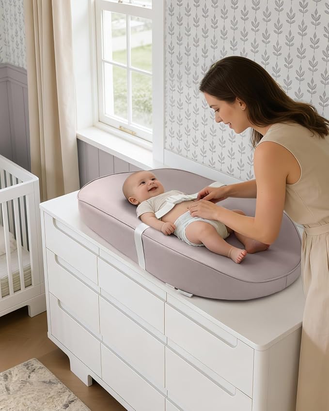 Blissful Diary Vegan Leather Baby Changing Pad with Waterproof & Wipe-Clean PU Cover, Avocado Size Cozy Diaper Changing Pad for Dresser and Table, Taupe