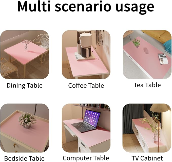 Faux Leather Table Cover,1.8mm Thick,30x48 Inch Desk Cover,Large Desk Mat,Table Protector,Table Cover Protector,Desk Top Cover,Table Tops Cut to Size(Pink+Silvery,30x48)