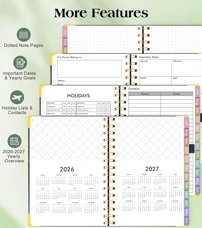 Academic Planner 2026-2027, Hardcover Weekly and Monthly Calendar Planner from July 2026 - June 2027, Daily Agenda Planners with Tabs, College School Organizer for Student Teacher, A5 (6.1" x 8.2"), Colorful Tree