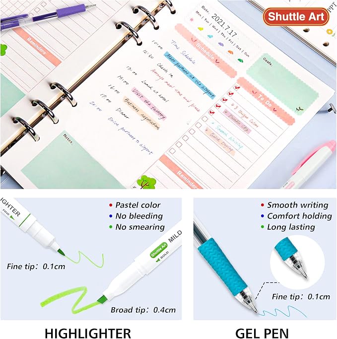 Shuttle Art 20 Pack Journaling Kit,10 Colors Dual Tip Highlighters and 10 Colors Retractable Gel Ink Pens,Perfect for Adults Coloring,Underlining, Highlighting, Writing in Office Home&School