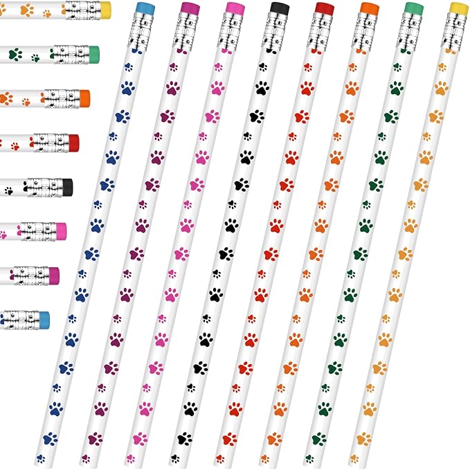 Weecent 48 Pcs Paw Print Pencil 8 Color Pencils Party Favors for Kids Wooden Writing Novelty with Erasers Dog Party Favors Fun School Supplies and Reward Prizes