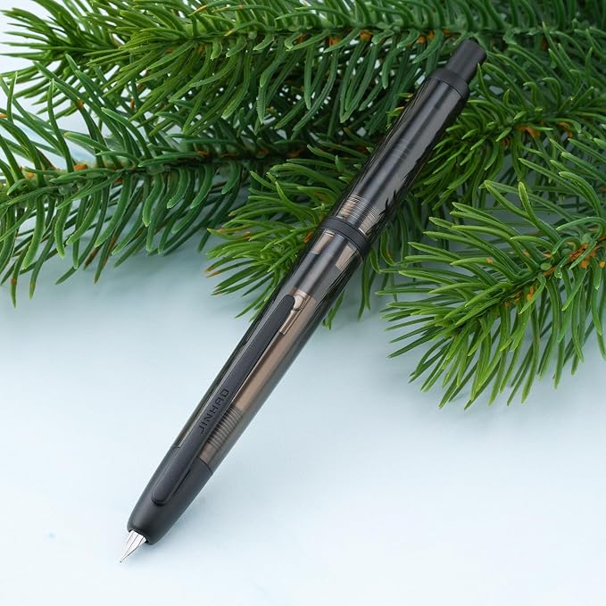 Jinhao 20 Press Retractable Fountain Pen Fine Nib with Converter Resin Writing Gift Pen, Transparent Black