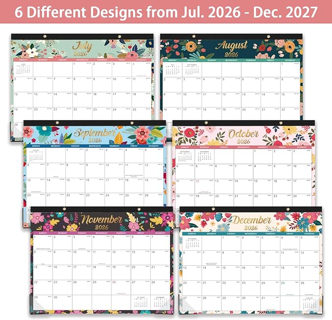 Desk Calendar/Calendar 2026-2027- Calendar 2026-2027, 12 Monthly Desk/Wall Calendar 26-27 Until December 2026,12" x 15", Thick Paper with Corner Protectors, Large Ruled Blocks - Floral