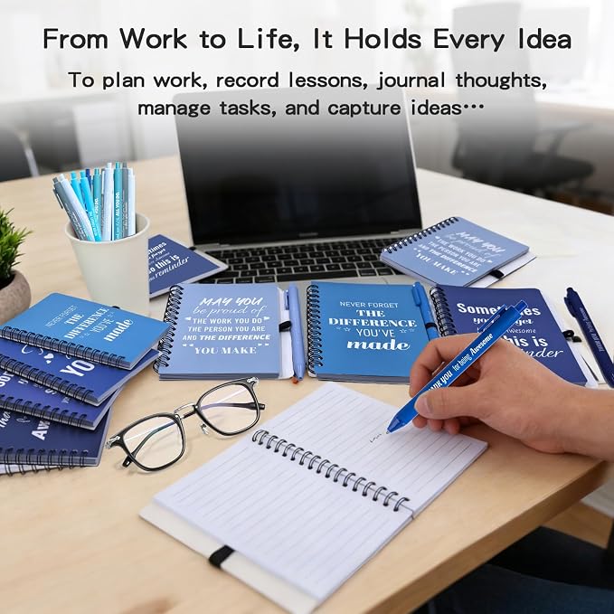 30 Sets/60 Pcs Employee Appreciation Gifts Bulk – Inspirational Notebooks with Motivational Pens, Small Notepads for Coworkers, Office Staff, Team, Volunteer, Nurse, Teachers, Housekeeping (Blue)