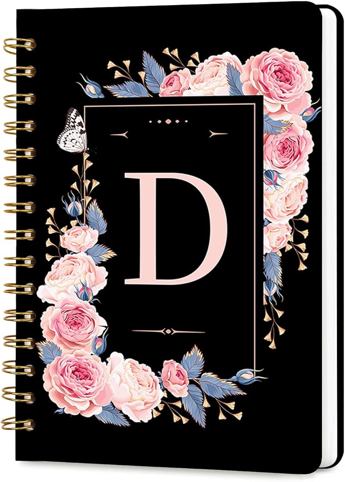 Lined Spiral Journal for Women, A5 Notebook for Work, 160 Pages, Letter D | College Ruled Spiral Notebook, Hardcover with Elegant Design for Note-Taking, 5.5 * 8.25 inch