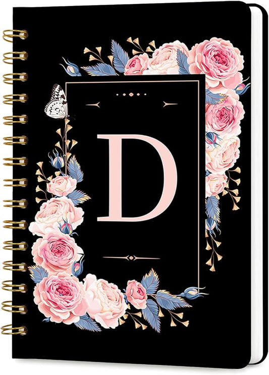 Lined Spiral Journal for Women, A5 Notebook for Work, 160 Pages, Letter D | College Ruled Spiral Notebook, Hardcover with Elegant Design for Note-Taking, 5.5 * 8.25 inch