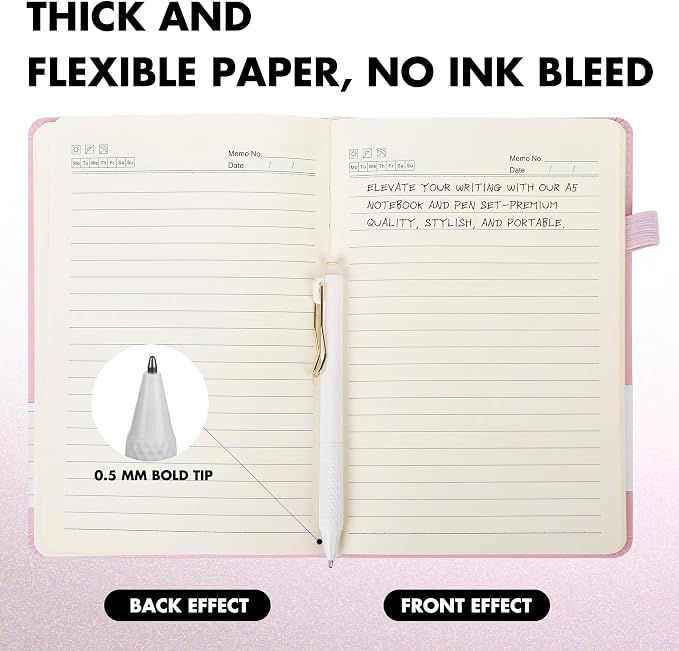Aodaer 30 Set Lined Notebook Journals with Pens A5 Notebooks 100 GSM College Ruled Hardcover Notebook PU Leather Notepad with Pen Holder for Office School, 5.7 x 8.3 Inches, Pink