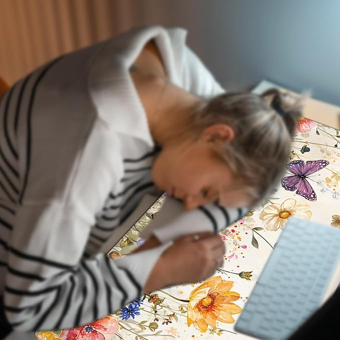 Heated Desk Pad Large Mouse Pad 23.6 x 14.1 inch with 3 Levels Heating & Auto Shut-Off Warm Mouse pad PU Leather Computer Mousepad for Home Office Work - Watercolor Butterflies and Flowers