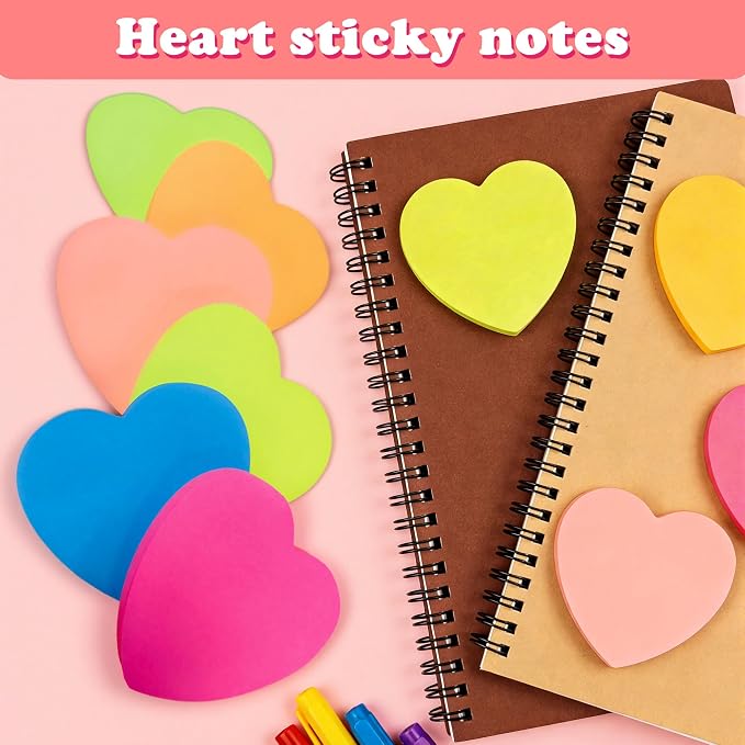 Heart Sticky Notes - 6 Pads Valentines Gifts | Valentines Party Favors Supplies for Women - Post Notes Stickers for Galentines - Teacher Must Have Desk Accessories for Classroom Office,80 Sheets/Pad