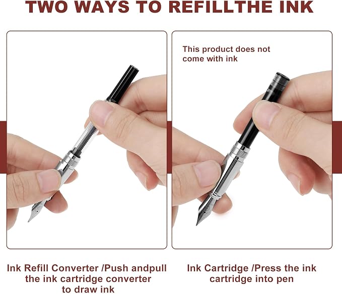 cobee Metal Fountain Pens with 10 Black Ink Cartridges, 0.5mm Fine Nib Fountain Pen Smooth Writing Luxury Calligraphy Pen Office School Supplies Gift(Red)