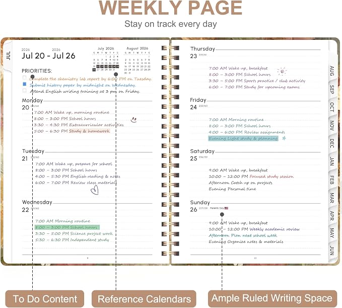 Planner 2026-2027, Weekly and Monthly Academic Year Calendar Planner, July 2026 - June 2027, Daily Agenda Book for Office School Supplies, A5(6.3'' x 8.5'')