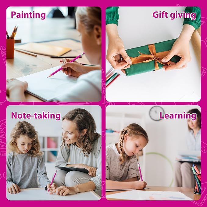 12 PCS Pink Pencils with Eraser, Pre-Sharpened HB Pencils for Writing & Drawing, School Supplies for Kids Homework, Tests, Art Crafts & Teacher Grading (Pink)
