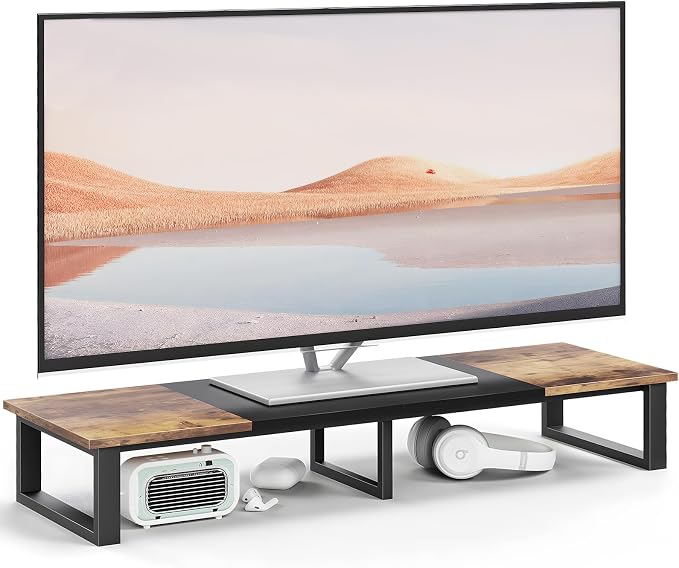 aboxoo 45" TV Riser Stand for 32-60 Inch TV, TV Shelf with Steel Legs | Brown TV Riser Stand with Storage, Tabletop TV Riser for Home Living Room, Study Office, Fit TV, Monitor, Laptop