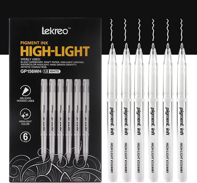 Gold Silver White Ink Gel Pens, 1mm Medium Fine Point, Opaque archival Ink Pen for Dark Paper Drawing,Sketching, Illustration, Card Making, Bullet Journaling (White Ink - 6 Packs)