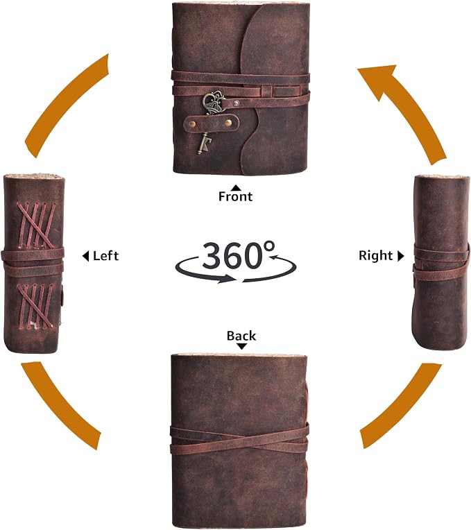 LEATHER VILLAGE Vintage Leather Journal – 200 Handmade Vintage Deckle Edge Paper – Leather bound Journal For Women Men – Vintage Key Closure - Book of Shadows - 8X6 inches (A5) - Fuchsia