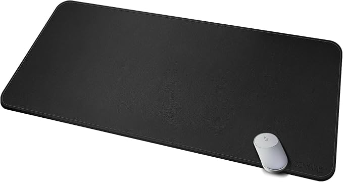 CENNBIE Leather Desk Mat Protector, 39.3" x 19.6" Large Mouse Pad(Black) | Premium stitched edges resist wear. Easy to clean. Protects desk from spills, stains ,scratches. Smooth glide. Office & home.