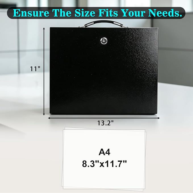 xydled Fire Resistant Safe Fire Safe Box with Key Lock for Home Office Security Storage for Valuables Documents,13.2"x 11"x 5.1" Inch,Black