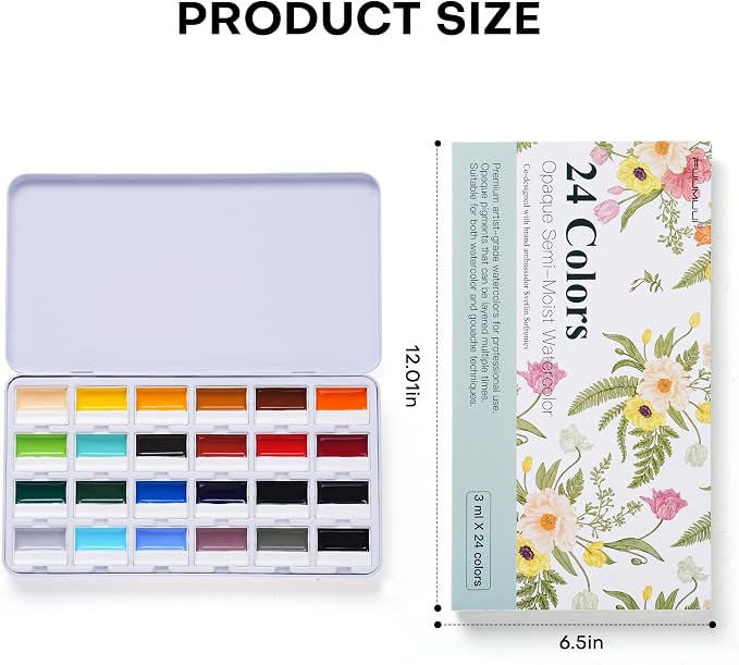 Fuumuui 24-Color Opaque Semi-Solid Watercolor Paint Set - Timeless Tones Professional Art Supplies with Strong Pigments & Coverage, for Artists Beginner Painters Amateur Hobbyists Painting
