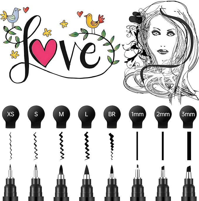 GETHPEN Calligraphy Brush Pen Set, Black Archival Ink for Hand Lettering | 8 Size Calligraphy Markers, Black Archival Ink, for Beginners, Hand Lettering, Sketching, Scrapbooking, Art Writing Supplies