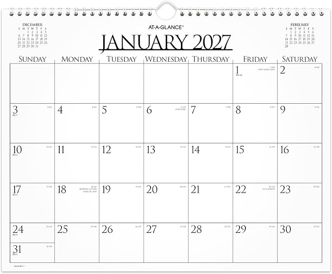 AT-A-GLANCE 2027 Wall Calendar, Monthly, 15" x 12" Planner, Unruled Daily Blocks, Business (997-1-27)
