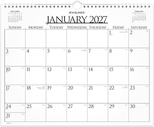AT-A-GLANCE 2027 Wall Calendar, Monthly, 15" x 12" Planner, Unruled Daily Blocks, Business (997-1-27)