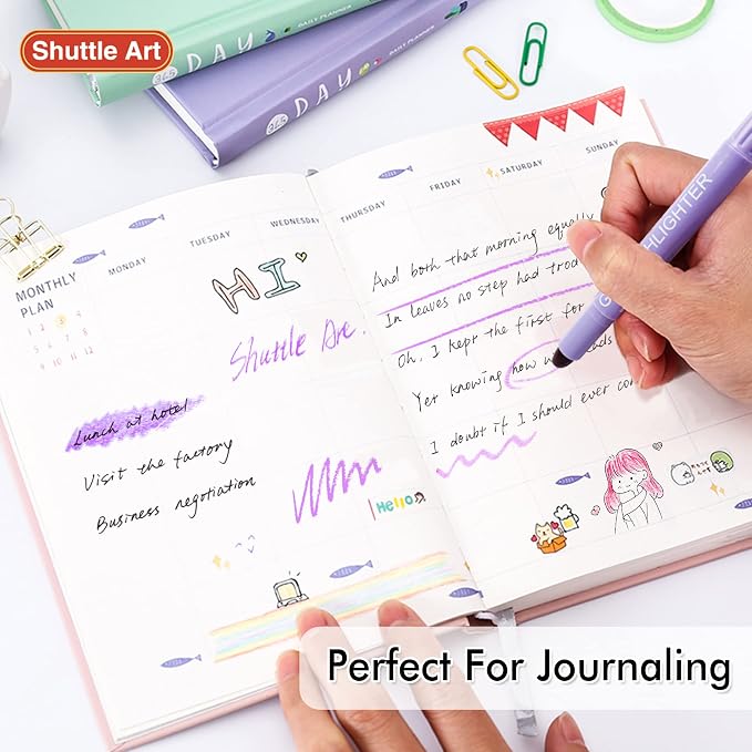 Shuttle Art 5 Pack Purple Gel Highlighters,Bible Highlighters,No Bleed Through, Bible Journaling Supplies,Great for Journaling, Highlighting and Studying