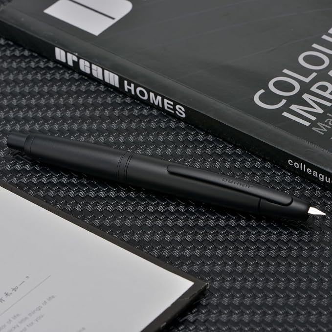Jinhao 10 Press Fountain Pen with Box, Matte Black Retractable Medium Nib with Ink Converter Set (Clip Version)