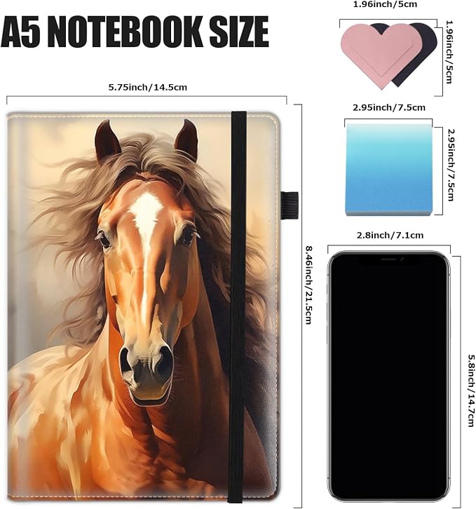 Hardcover Executive Notebooks, A5 PU Leather Lined Journal Notebook, 200 Pages Thick Paper Subject Notebooks for School,Work,Home Writing Business Notebook, Diary Book ， Wild Horse