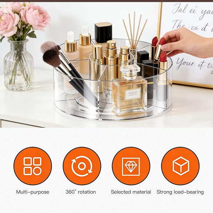 Acrylic Pen Holder, 360 Rotating Pencil Holders & Pen Holders - Multi-Functional Makeup Brush Holder for Desk, Clear Organizer for Cosmetics/Stationery