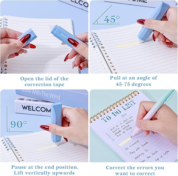 Temiary 5Pcs Beige Correction Tape, Cream Core Pull Out White Tape, Blue | 0.19 In × 19.6 Ft, Smooth Aesthetic Applicator for Wrong Writing School Office Supplies