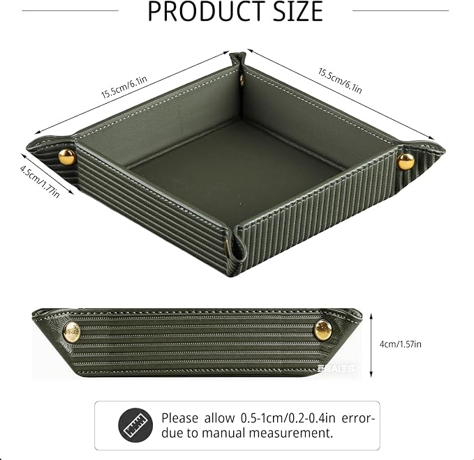 YAPISHI Light Luxury Valet Tray for Men, PU Leather Vanity Jewelry Tray & Decorative Perfume Catchall, Folding Travel EDC Dump Tray, Nightstand Organizer Caddy for Keys, Watches, Coin Bowl Dish