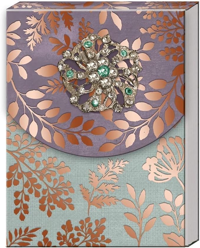 Punch Studio Flip-Top Notepad For Daily Notes or Notes on-the-go, with Magnetic Closure, Brooch Embellishment, Gold-Foil Accents & 75 Illustrated Sheets, 5" x 3.75" - Copper Leaves (43833)