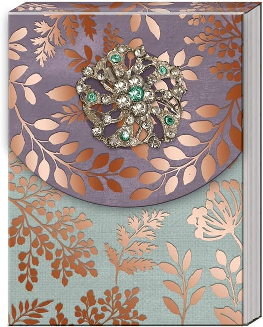 Punch Studio Flip-Top Notepad For Daily Notes or Notes on-the-go, with Magnetic Closure, Brooch Embellishment, Gold-Foil Accents & 75 Illustrated Sheets, 5" x 3.75" - Copper Leaves (43833)