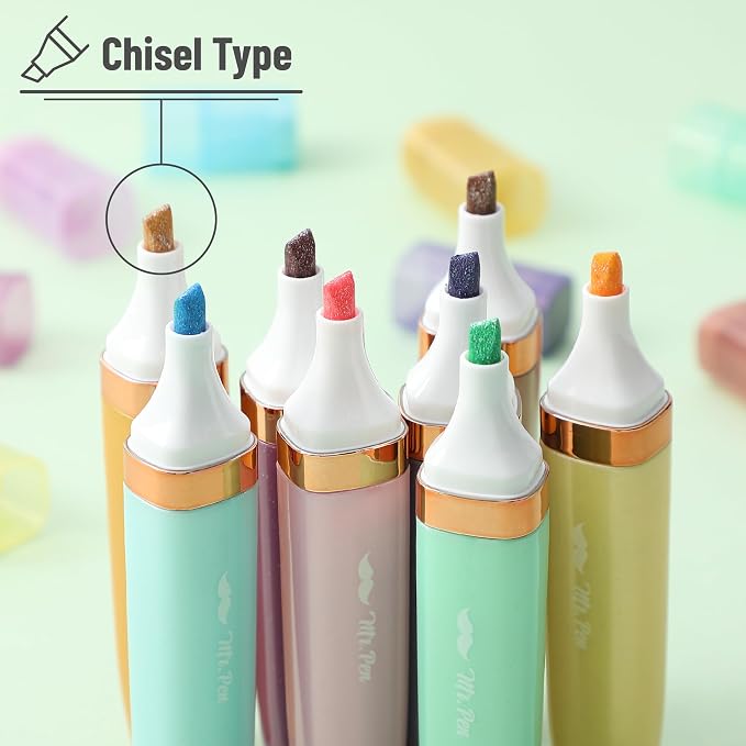 Mr. Pen- Glitter Highlighters, 8 Pack, Pastel & Metallic Colors | Chisel Tip Glitter Highlighter Markers for Journaling, Notes, Planners & Creative Highlighting