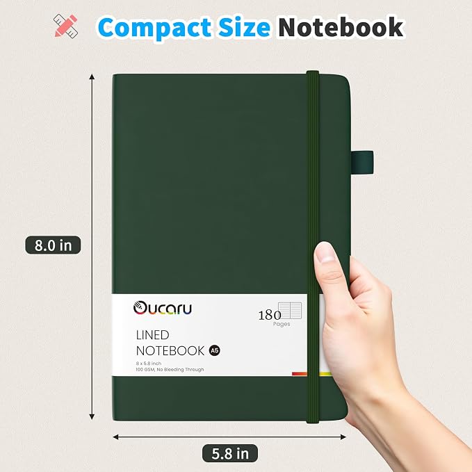 Oucaru Lined Journal Notebook, 8 Pack, 180 Pages, A5 Journals for Writing, 100 GSM Thick Paper, Small Notebooks Daily Journal for Women Men Work, Business, School, Travel Supplies
