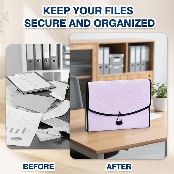 H4D 13-Pocket Accordion File Organizer, Expanding File Folder, Pale Lilac | Extra Back Mesh Pocket, Letter Size Paper, Pre-Printed and Customizable Labels, Expandable Document Organizer
