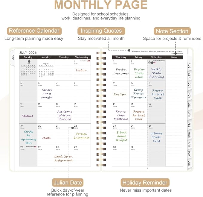 Planner 2026-2027, Weekly and Monthly Academic Year Calendar Planner, July 2026 - June 2027, Daily Agenda Book for Office School Supplies, A5(6.3'' x 8.5'')