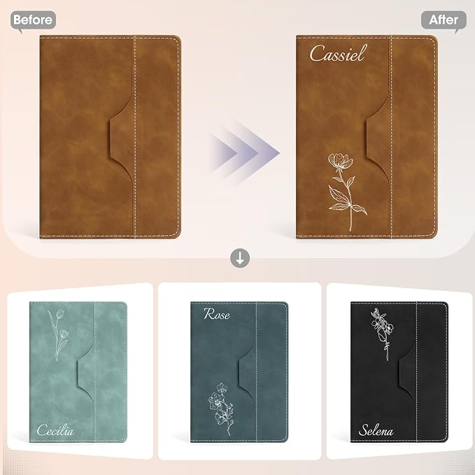 ENOMY Personalized A5 Notebook Writing Set Custom Notebook PU Leather Personalized Journal with Stylus Pen & Gift Box for College Holiday Travel Business Gift, Brown