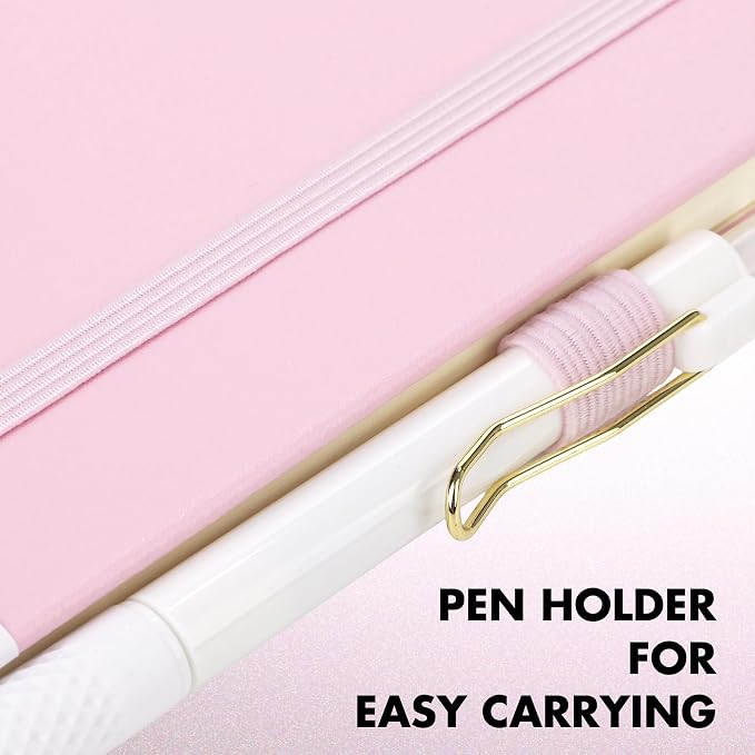 Aodaer 12 Set Lined Notebook Journals with Pens A5 Notebooks 100 GSM College Ruled Hardcover Notebook PU Leather Notepad with Pen Holder for Office School, 5.7 x 8.3 Inches, Pink