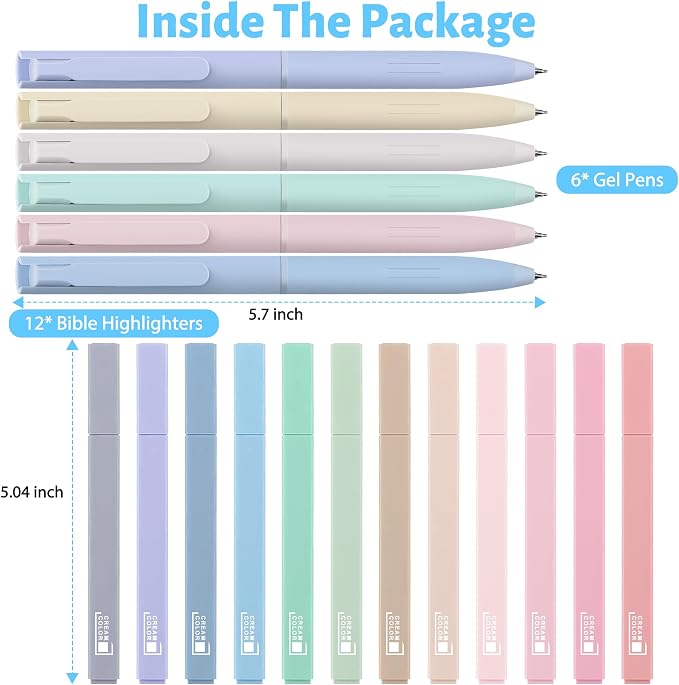 DazSpirit 12 Pastel No Bleed Bible Highlighters & 6 Color Pens Set | Quick-Dry Cute Aesthetic Markers in Assorted Colors for Bible Study, Journaling, Office and School Supplies