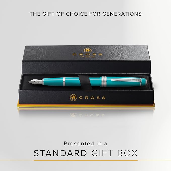 Cross Bailey Light Polished Teal Resin Extra Fine Nib Fountain Pen - Professional Pen for Effortless Writing - Journaling, Note-Taking & More - Black Ink - Easy Handling - Includes Gift Box