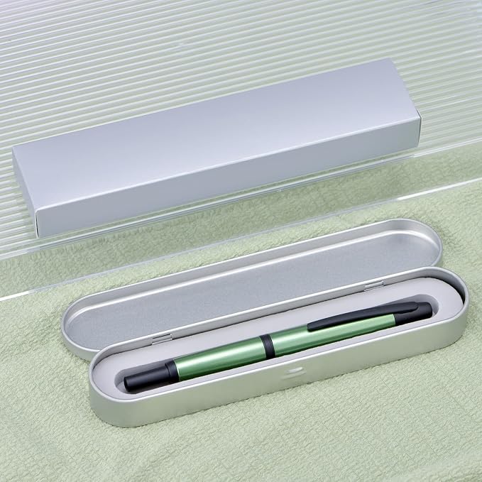 Jinhao 10 Press Fountain Pen with Box, Sea Pine Green Retractable Extra Fine Nib with Ink Converter Set (Black Clip)