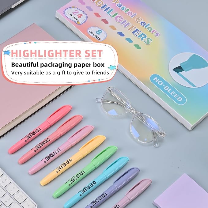 coruscant Assorted Colors Highlighters Set, 20 Pack, Chisel Tip Cute Bible Highlighters and Candy Color, No Bleed Dry Quickly, for Journal Bible Study, Good for thin paper School Office Supplies