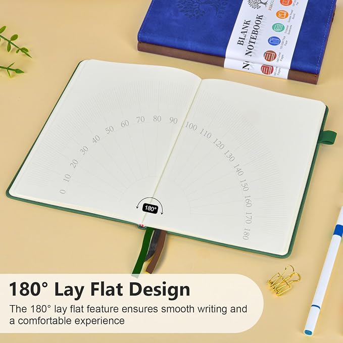 PERCUN Blank Journal Notebook, A5 Hardcover Sketchbook, 140 Pages 5.9"×8.5" | Leather Unlined Notebook for Drawing & Writing, Travel Diary, Art Journal for Men Women, School & Work
