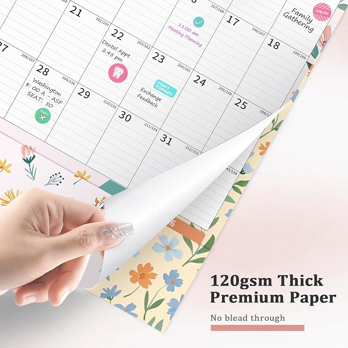 Ospelelf Wall Calendar 2026-2027 with Storage Pockets, 17" X 12" Monthly Large Planner Pad with Protective Cover and Stickers, for Family Fridge Office Teacher Student, Use July 2026 to December 2027 Ditsy Floral