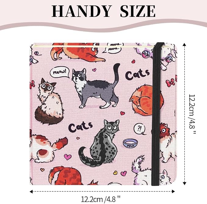 4.8" Square Pocket Sketch Book,Hardcover Art Sketchbook for Drawing Journal | Cloth Cover,80gsm Blank Paper,96Sheets,Lay-Flat,Portable Travel Creation Paint Diary Memo Planner,Dry Media.Pink Cat