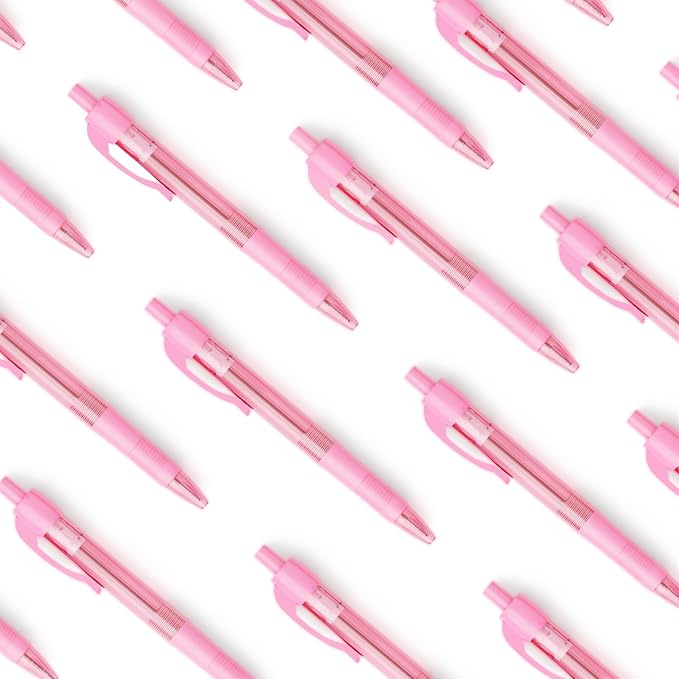deegtran Pens Bulk, 30 Pack No Bleed Pink Ink Click Pens with Soft Grip, Wholesale Retractable Ballpoint Pens for Office School, Medium Point Smooth 1.0MM